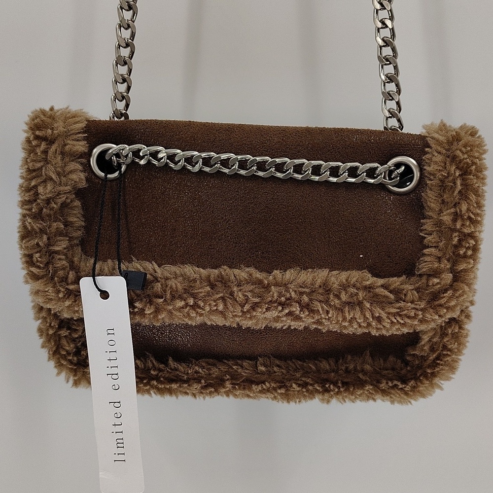 Stradivarius faux brown leather cross body chain strap purse new with tags